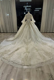 Ostty Champagne Luxury Long Trail Flower Wedding Dress OS772 - $959.99