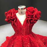 Red Children’s Dress High-End Princess Dress Girls’ Pettiskirt Piano Performance Large Red Dress - Children’s red / Customized Dress - 