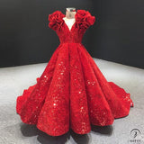 Red Children’s Dress High-End Princess Dress Girls’ Pettiskirt Piano Performance Large Red Dress - Children’s red / Customized Dress - 