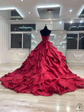 Strapless Wine Red Dress Ball Gown Ruffle Party Dresses OS01005 - Red Wedding Dress $699.99