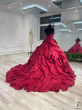 Strapless Wine Red Dress Ball Gown Ruffle Party Dresses OS01005 - Red Wedding Dress $699.99