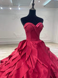 Strapless Wine Red Dress Ball Gown Ruffle Party Dresses OS01005 - Red Wedding Dress $699.99