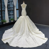 Waist-Tight Fishtail Wedding Dress Luxury Large Trailing Bride Korean-Style Slimming Satin Backpack Backless - $493.87