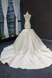 Waist-Tight Fishtail Wedding Dress Luxury Large Trailing Bride Korean-Style Slimming Satin Backpack Backless - $493.87