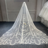 Wedding Veil Long Luxury Cathedral Bridal Veil For Bride Woman Sequin Beaded Lace One Layer Wedding Accessories