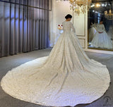 White High Neck Long Sleeves Full Beading Wedding Dress OS3939 - Wedding & Bridal Party Dresses $2,285.99