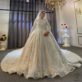 White High Neck Long Sleeves Full Beading Wedding Dress OS3939 - Wedding & Bridal Party Dresses $2,285.99