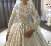 White High Neck Long Sleeves Full Beading Wedding Dress OS3939