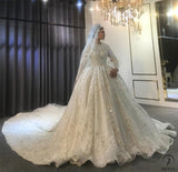 White High Neck Long Sleeves Full Beading Wedding Dress OS3939 - Wedding & Bridal Party Dresses $2,285.99