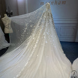 White Wedding Veil Bride Full Beads Pearls Diamonds Veils - $299.90