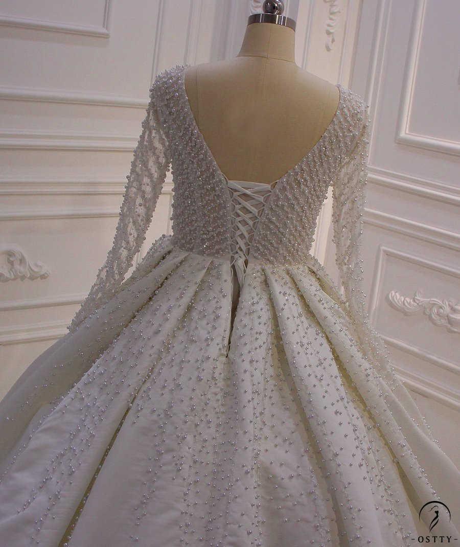 OSTTY - Ostty Luxury White Wedding Dress Long Sleeve Ball Gown Crystal  Dresses OS854 $1,399.99